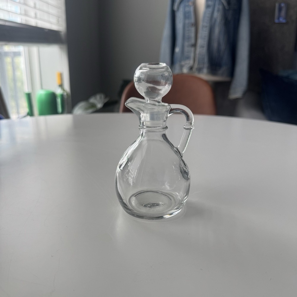 Vintage Clear Glass Cruet Bottle with Ball Stopper Oil Vinegar Decanter